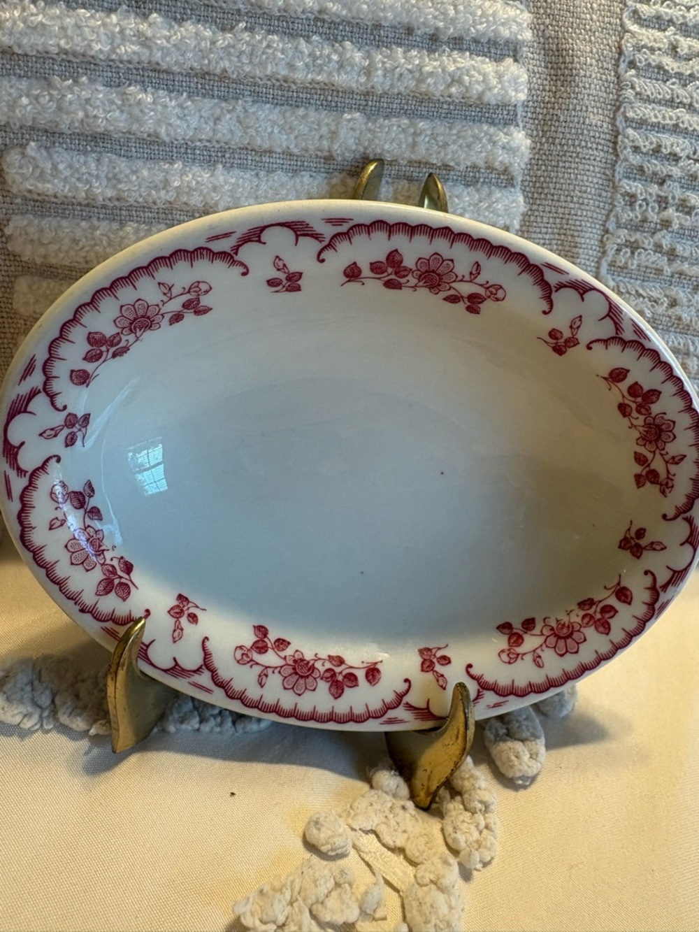 Vintage Shenango China Red Floral Oval Dish